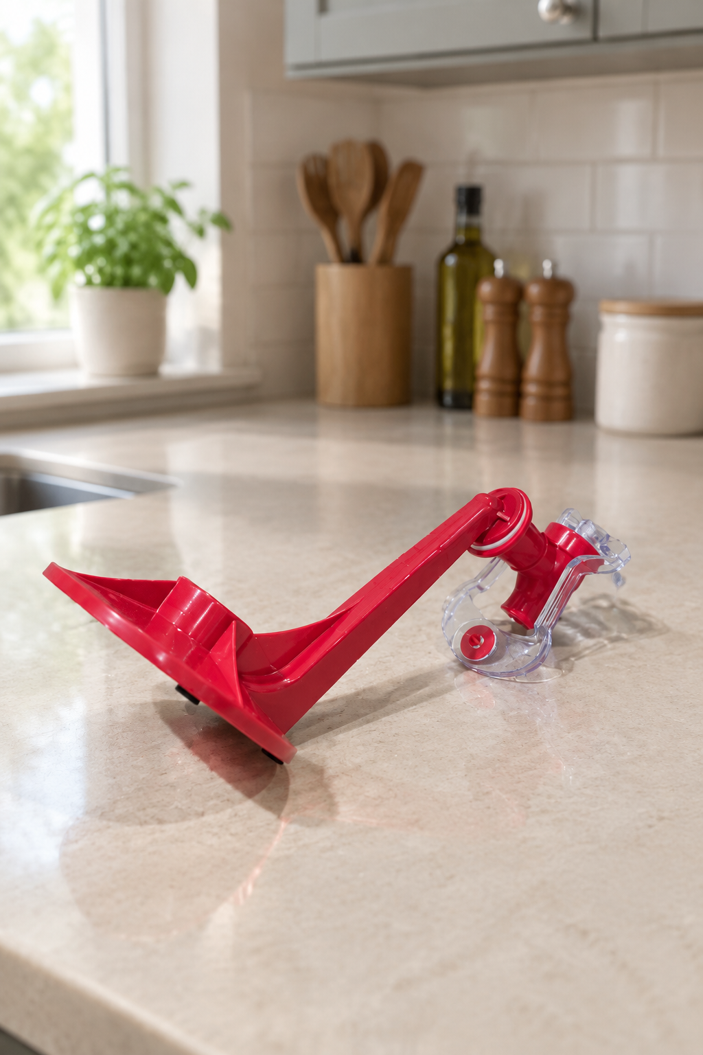 Dispenser with bottle in a realistic kitchen