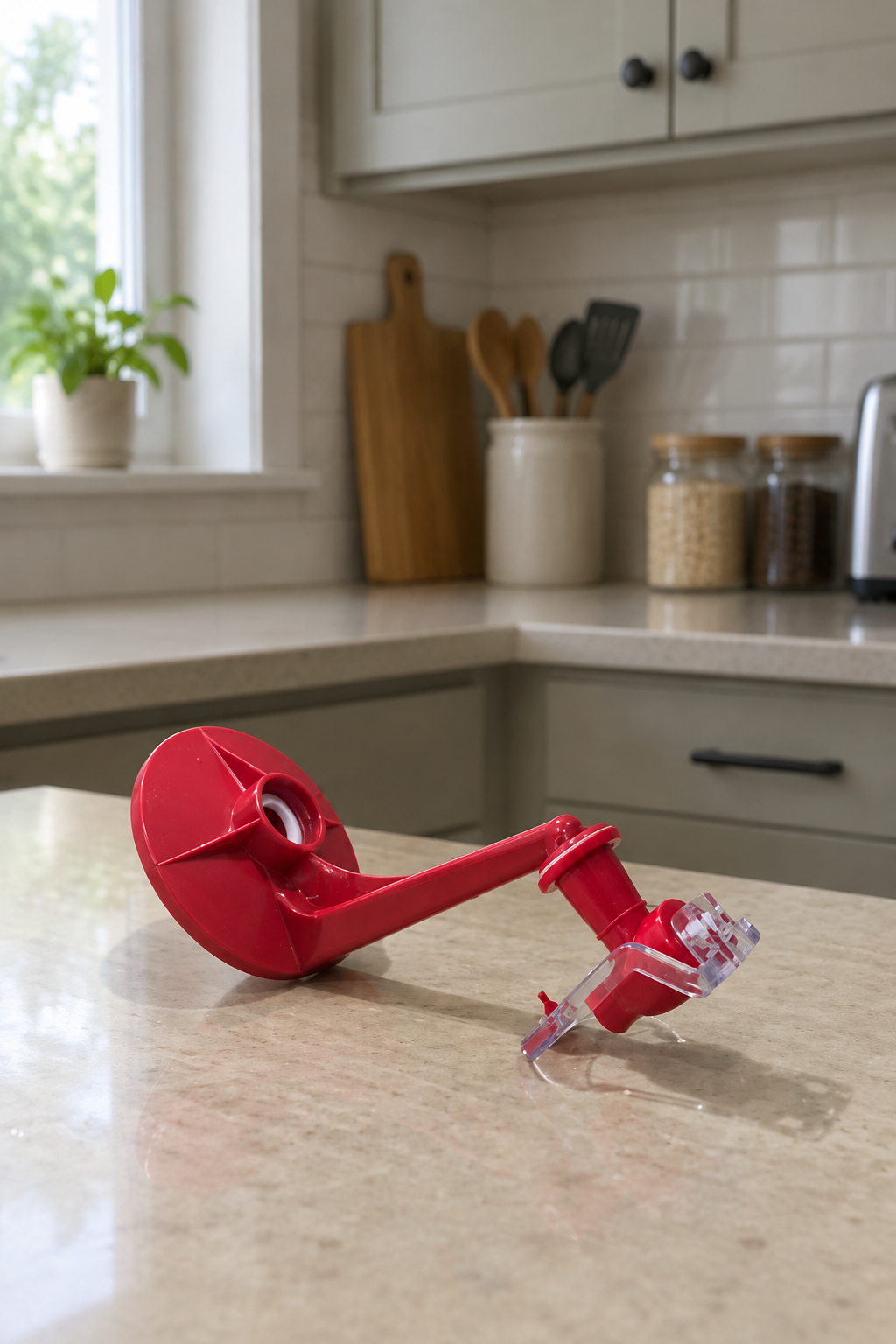 Side view of dispenser in a realistic kitchen