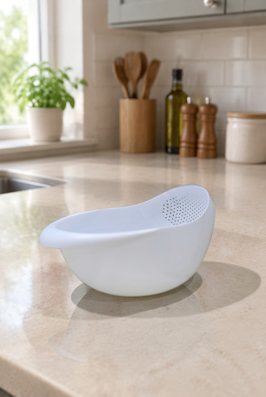 White draining bowl in the matching kitchen